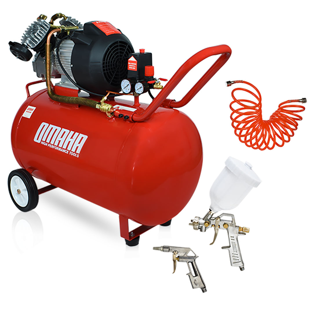 Compresor de Aire 100L 4HP + Kit 3 Piezas - Omaha